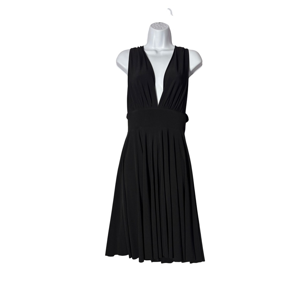 White House Black Market WHBM Convertible Black V-Neck Flowy Dress Womens 4